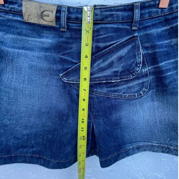 Just Cavalli Womens Ittiere Vintage Punk Star Denim Mini Skirt Denim Blue Sz 42 - Picture 2 of 13
